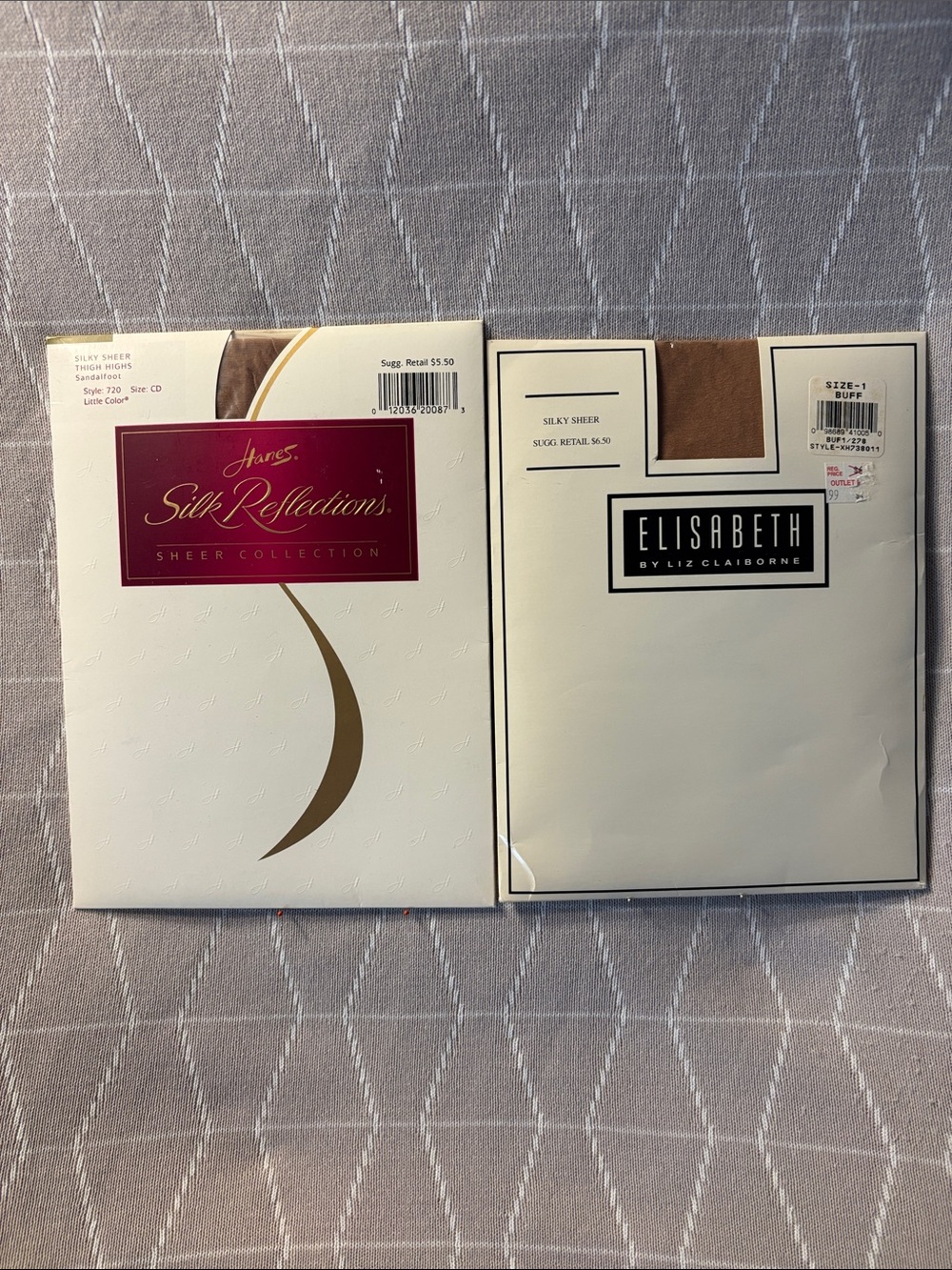 Two packages of hose offered.  Hanes thigh high hose and Elisabeth pantyhose.